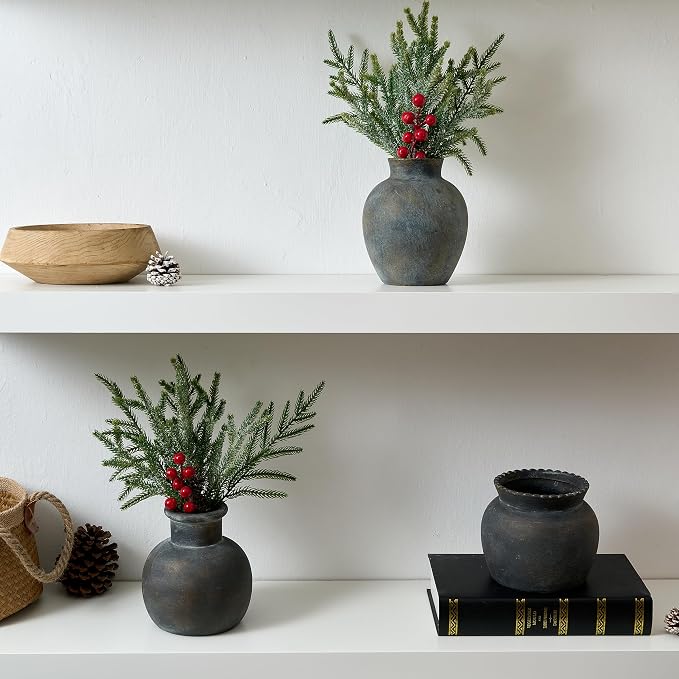 SIDUCAL Ceramic Decorative Flower Vase | 6 Inch Pottery Rustic Farmhouse | Boho | Terracotta Vase for Home Decor, Table, Living Room, Bathroom, Shelf, Mantel Decoration, Bronze