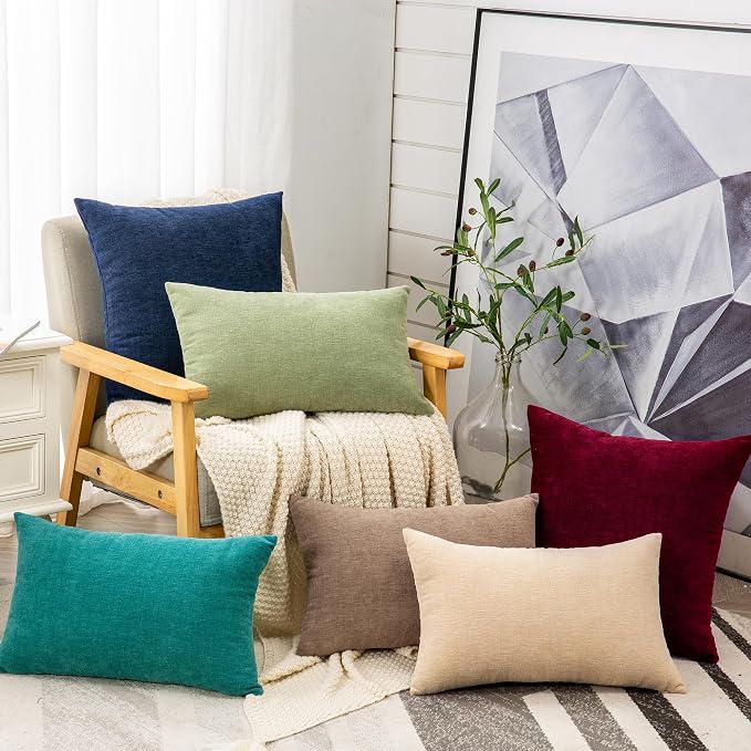 GAWAMAY Lumbar Pillow Decorative Rectangle Throw Pillow Covers 12"x20" Inch Set of 2, Super Soft Chenille Pillowcase for Living Room Bedroom Sofa Couch Cushion Cover Taupe Grey 30x50cm (ONLY Covers)