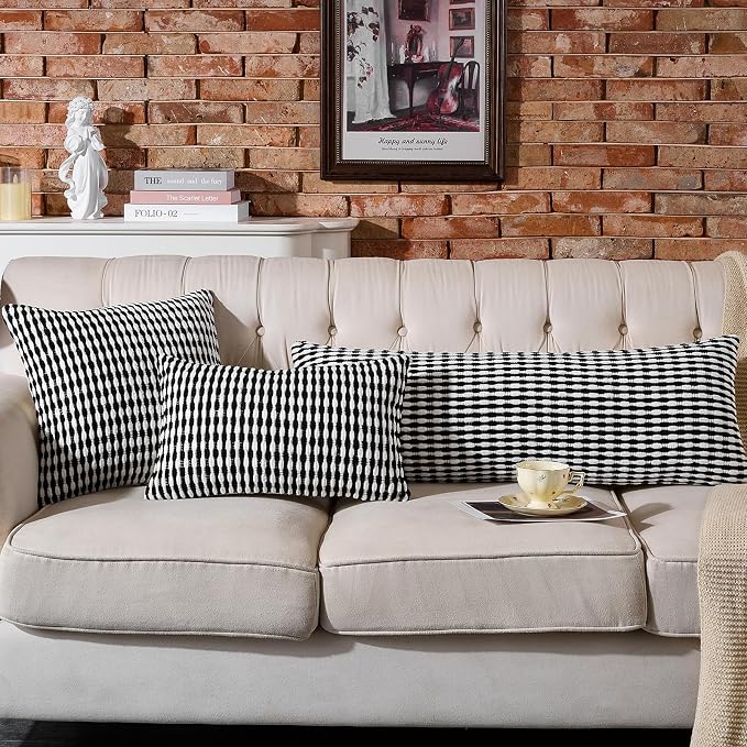 Boho Chenille Pillow Cover Decorative Tufted Pillowcase for Couch Bed Sofa Bedroom Living Room Modern 18 x 18-Inch Black