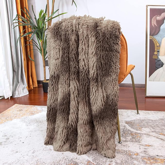Decorative Extra Soft Faux Fur Throw Blanket,Solid Reversible Fuzzy Lightweight Long Hair Shaggy Blanket,Fluffy Cozy Plush Fleece Comfy Microfiber Fur Blanket for Couch Sofa Bed,Tie Dye Brown