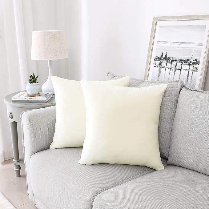NiNi ALL Cream White Velvet Throw Pillow Covers 20x20 Pack of 2 Decorative | Soft Solid Boho Cushion Squar Pillow Cases for Chair Sofa Bedroom Farmhouse Living room Modern Luxury Home Decor Christmas