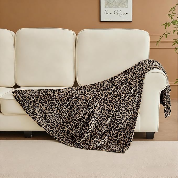 Edenleaf Leopard Print Blanket Fleece Throw for Bed Sofa Travel and Camping, Super Soft Cozy Fluffy Plush Cheetah Print Blanket for All Seasons 50"x60" (Mocha Brown)
