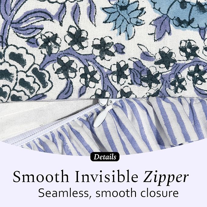 CPC Indigo Blue Ruffle Throw Pillow Covers for Couch, 20x20 Inch Cotton Stripe Ruffle Couch Pillows for Living Room, Hidden 16 Inch Zipper Boho Pillow Case or Cute Outdoor Pillows
