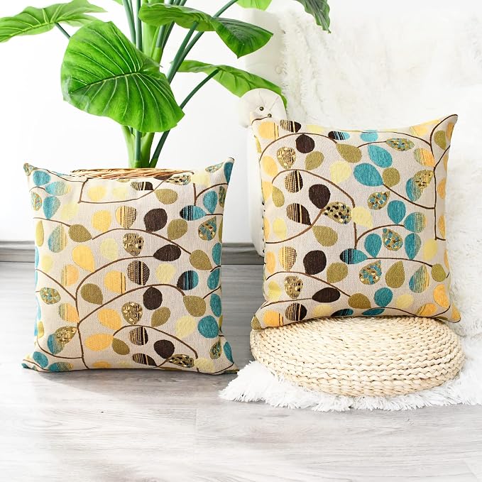 CaliTime Decorative Throw Pillow Covers 16 X 16 Inches Multi Color | Luxury Chenille Cute Leaves Cushion Case Shell for Couch Sofa Bed Living Room Home