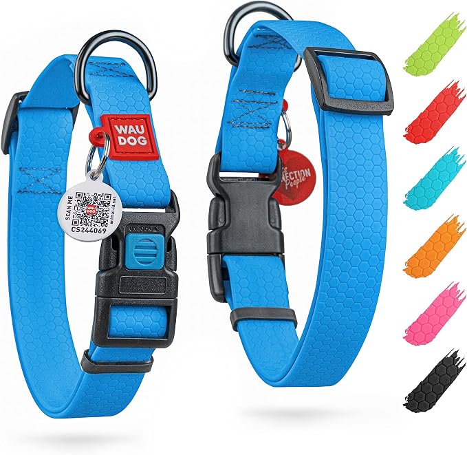WAUDOG Waterproof Dog Collar - Adjustable Collar with Air Holder and QR Tag for Large, Small and Medium Breeds