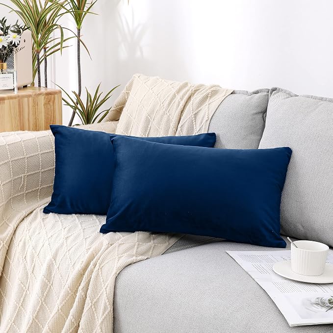 NiNi ALL Navy Blue Velvet Throw Pillow Covers 20x30 Pack of 2 Decorative | Soft Solid Boho Cushion Squar Pillow Cases for Chair Sofa Bedroom Farmhouse Living room Modern Luxury Home Decor Christmas