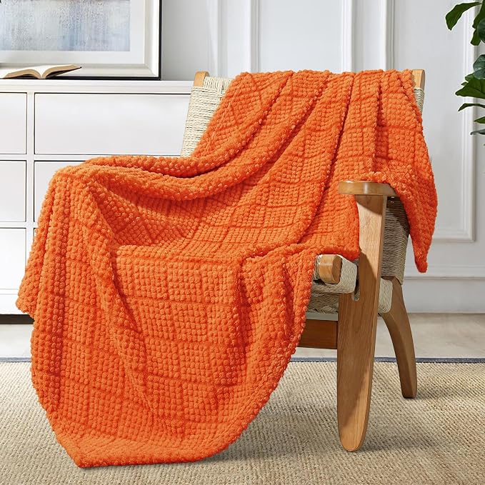 Whale Flotilla Soft Fleece Throw Blanket for Couch, Burnt Orange | Jacquard Waffle Blankets for Home Decor, Lightweight and Cozy, All Season Suitable, 50x60 Inch