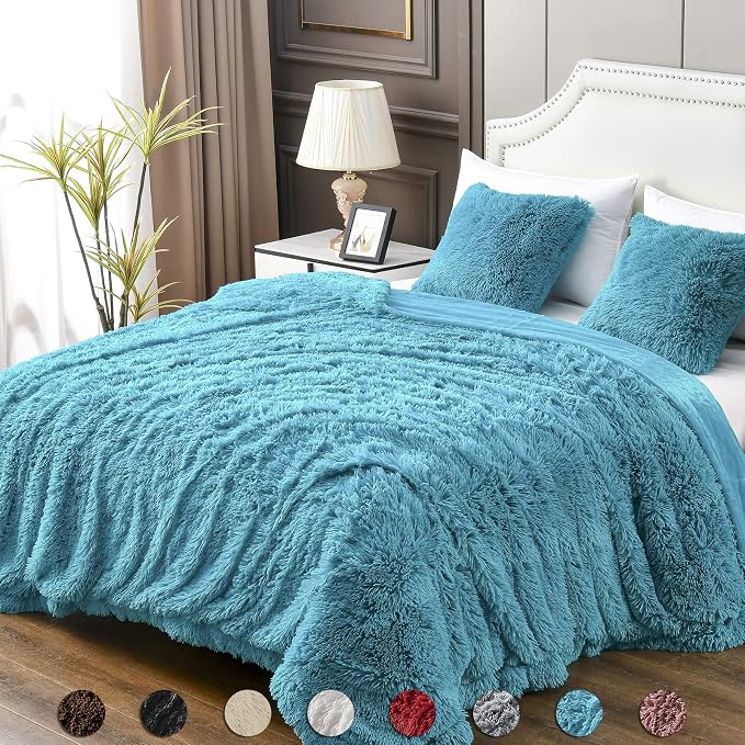 YUSOKI Long Faux Fur Twin Size Blanket, Teal, 60" x 80" | Ultra Soft, Lightweight for All Season Use, stays fluffy after repeated washes, Perfect Gifts, Machine Washable