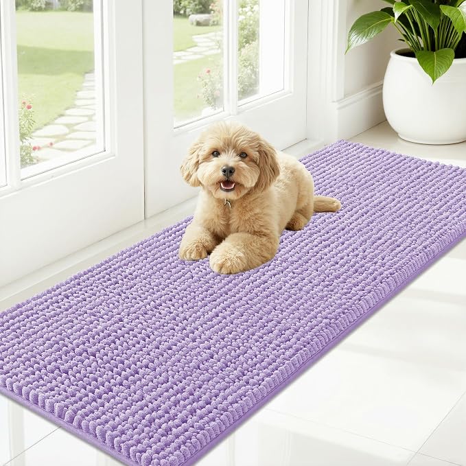 OLANLY Dog Door Mat for Muddy Paws 59x20, Extra Absorbent Chenille Mud Mat | Lavender, Absorbs Moisture and Dirt, Non-Slip Machine Washable Doormat, Quick-Drying Indoor Entryway Floor Mat for Dogs