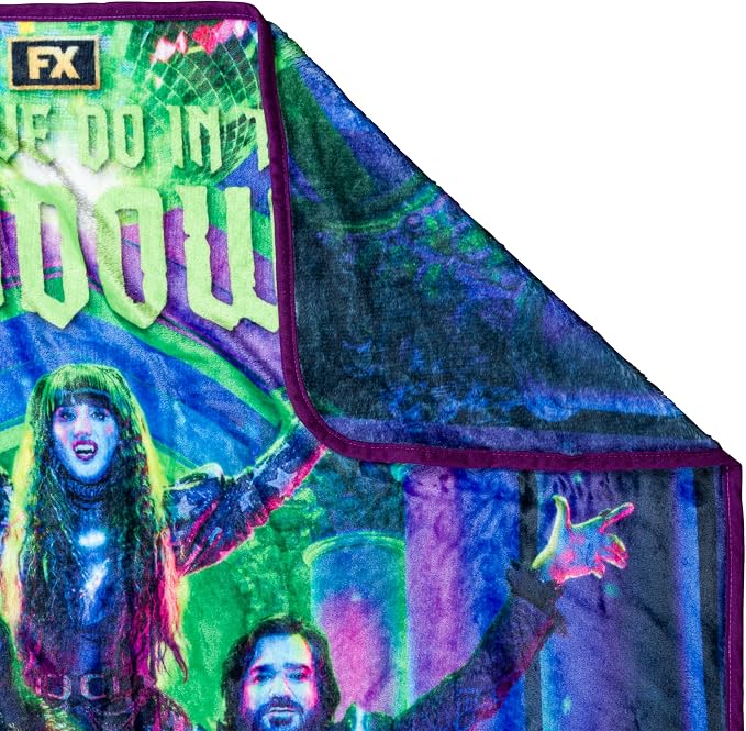 Silver Buffalo What We Do in the Shadows Disco Featuring Nadja, Guillermo de la Cruz, Nandor the Relentless, Laszlo Cravensworth, Colin Robinson 45" x 60" Fleece Throw, Soft and Cozy Blanket, 180 GSM