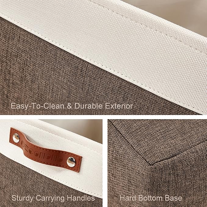 DECOMOMO Storage Bins, Large Fabric Storage Baskets for Shelves 4 Pack | 15 x 11 x 9.5 inches Decorative Linen Closet Organizers (Brown & White)