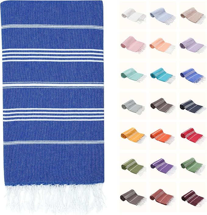 PARK&OZ Turkish Beach Towel – Oversized 100% Cotton, Quick-Dry, Absorbent, Sand-Free Blanket 72x40 – Extra Large, Lightweight Pool Towel for Adults, Women, Men – Sand Resistant & Perfect (Blue)
