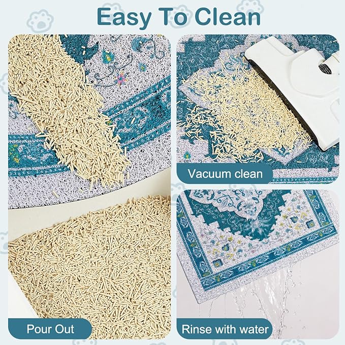 Glittme Cat Litter Mat, 24"x15" Non-Slip Washable Trapping Mat for Cats | Litter Trapping Mat With Thick PVC Coil To Catch Scatter, Soft On Paws And Waterproof Bottom To Protect Floors