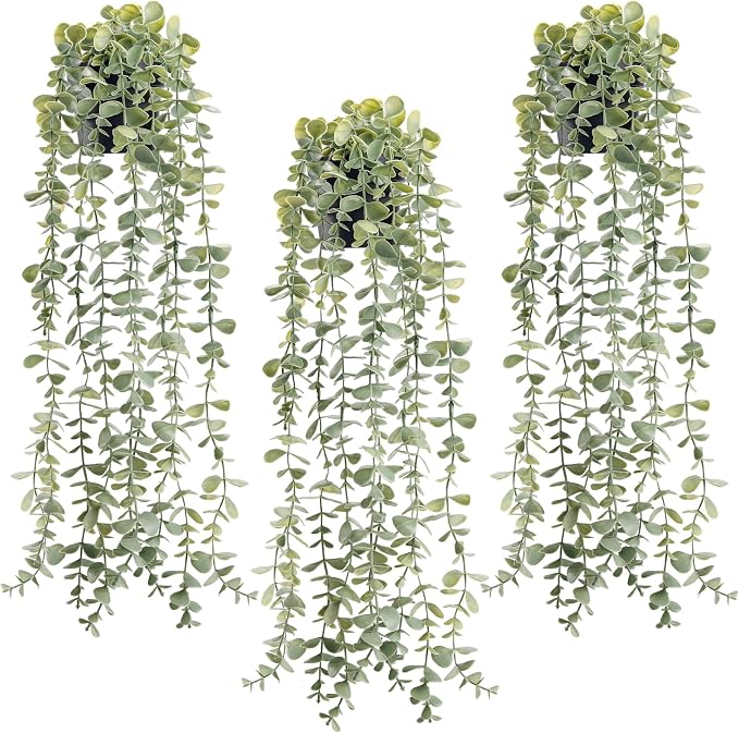 Der Rose 3Pcs Cozy Fake Eucalyptus Hanging Plants for Bathroom Wall Decor | Fresh cascading greenery brightens small spaces, creating an airy look for kitchen, bedroom and walls decor