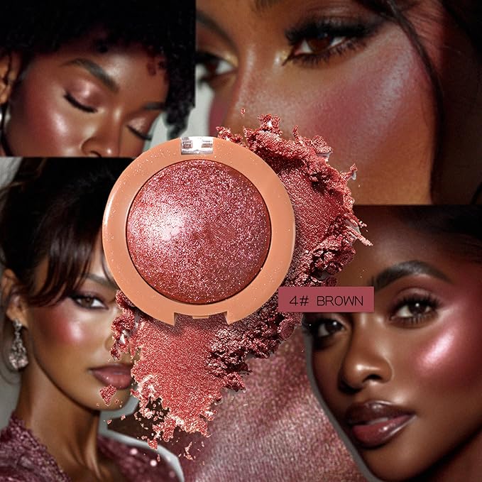 MAEPEOR Powder Blush Lightweight Smooth Blendable Face Blush Effortless Shimmer Natural Finish Blusher Face Makeup (04 Brown)