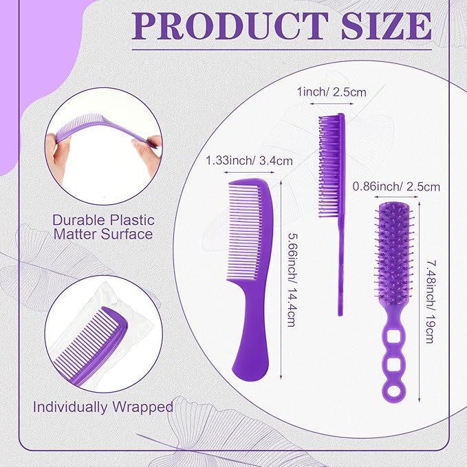 SiliFine 96 Pcs Bulk Hair Brush Combs for Homeless Individually Wrapped Hair Brush and Comb Set for Women Hotel Nursing Charity Travel(Multicolor)