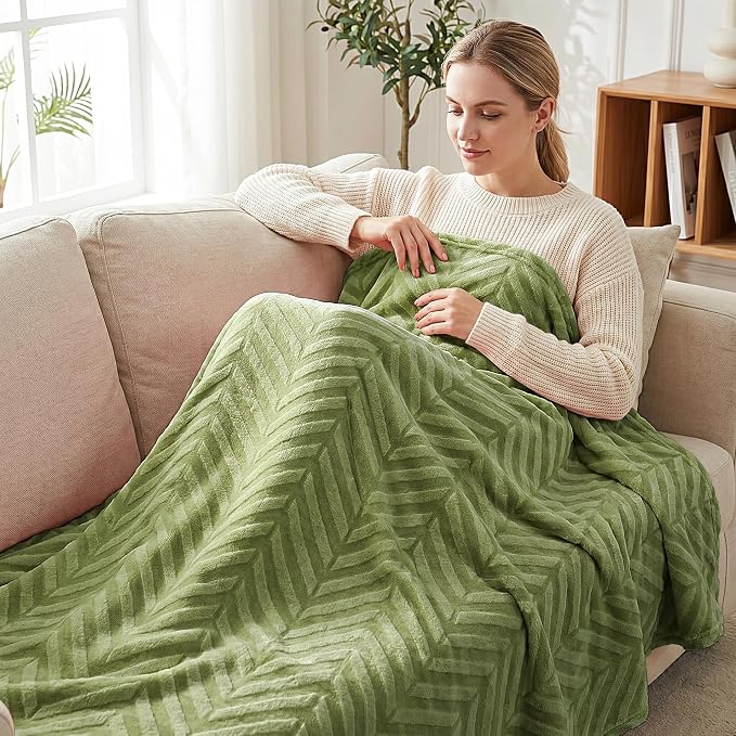 Whale Flotilla Flannel Fleece Fall Throw Blanket for Couch, Olive Green | Lightweight Breathable Soft Sofa Throws, Plush Fluffy Chevron Design Decorative Blankets for Home Life, 50x60 Inch