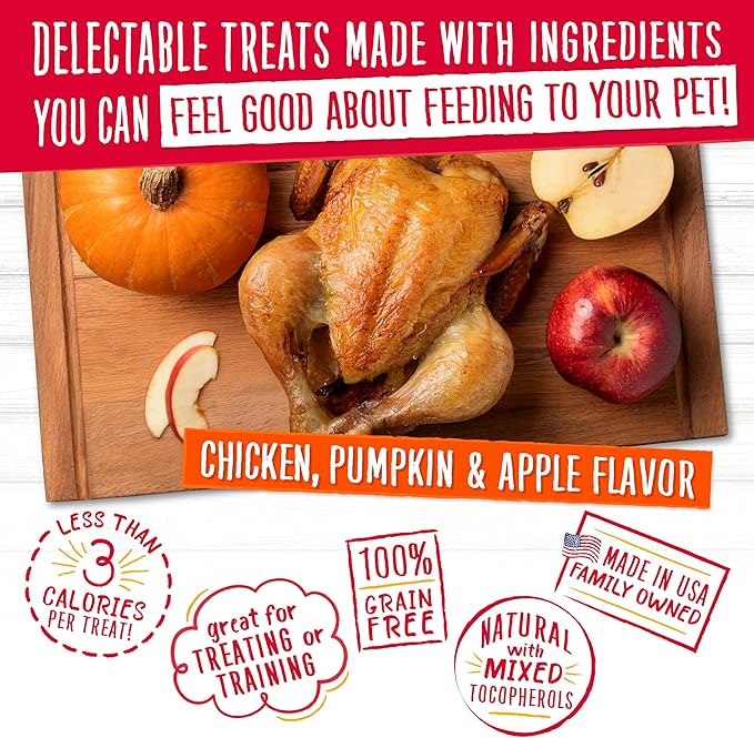Charlee Bear Crunchy Dog Training Treats, Chicken Pumpkin Apple, 8oz 2-Pack | Low Calorie 3 cal, Grain Free, Natural Mini Treats, For Puppies Small Medium Large Dogs, USA Made