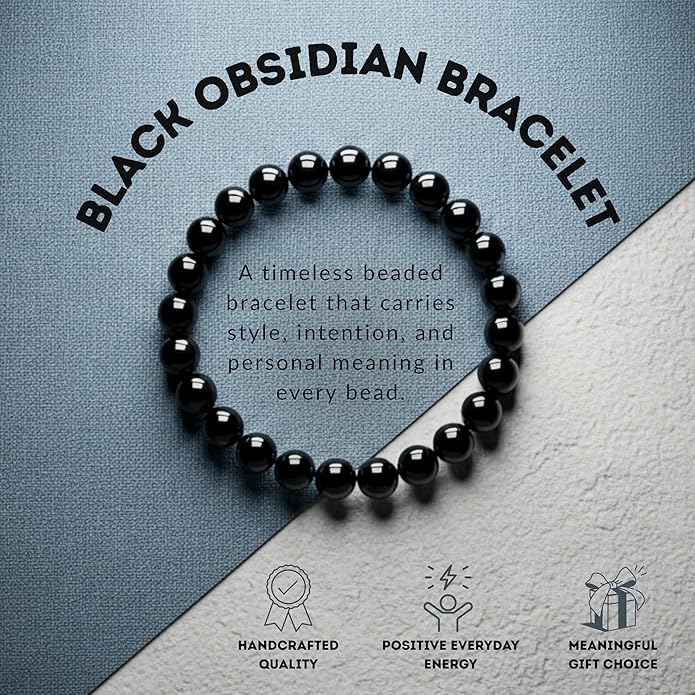 Cherry Tree Collection – Handmade Crystal Bracelets with Black Obsidian, Tiger’s Eye and 6 Other Gemstones for Men & Women – 8mm Beaded Bracelet for Healing, Protection & Positive Energy–Sizes S/M/L