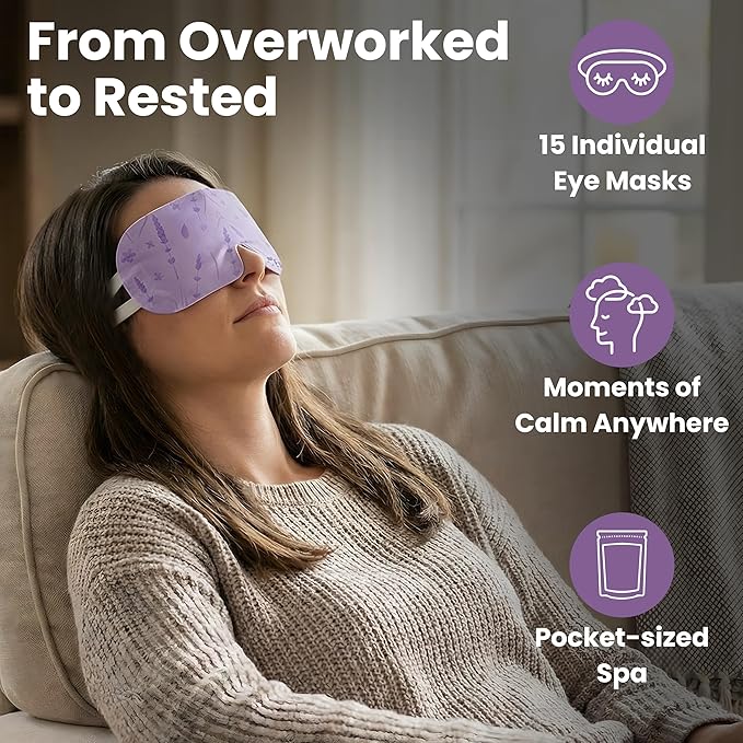 Eye Serenity Steam Eye Mask, Heated Eye Mask, Self Heating Warm Compress for Dry Eyes, Fast Relief for Stye, Puffy Sensitive Eyes, Moist Heat, Mothers Day Gifts for Women and Men - Lavender