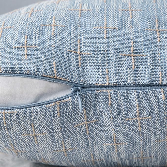 MIULEE Pack of 2 Decorative Burlap Linen Throw Pillow Covers Modern Farmhouse Pillowcase Rustic Woven Textured Cushion Cover for Sofa Couch Bed 20x20 Inch Light Blue