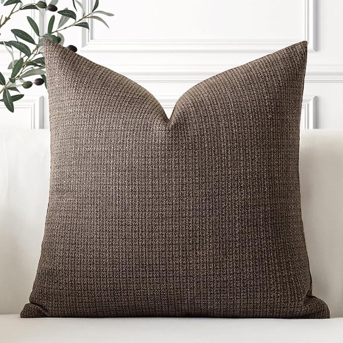 OTOSTAR Linen Throw Pillow Cover Set of 1 Decorative Square Pillowcases Cushion Covers 20x20 Inch for Home Decor Sofa Bedroom Car 50 x 50CM Dark Brown