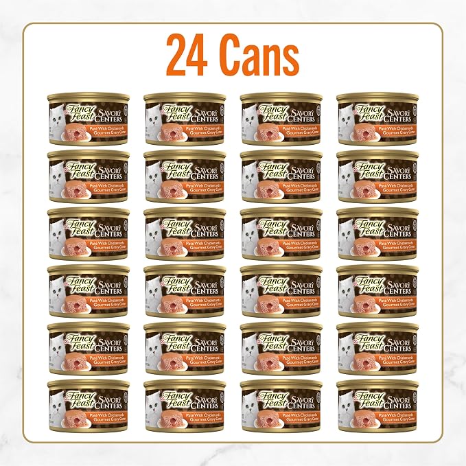 Fancy Feast Purina Savory Centers Gourmet Wet Cat Food Pate with Chicken and Gravy Center, 3 oz Cans (Pack of 48)