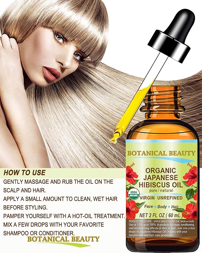 Botanical Beauty Organic HIBISCUS OIL (Hibiscus Sabdariffa) JAPANESE 100 Pure Natural VIRGIN UNREFINED COLD PRESSED Anti Aging, Vitamin E Oil for FACE, SKIN, HAIR GROWTH (1 Fl Oz)