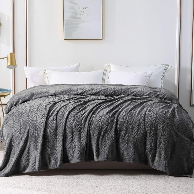 Whale Flotilla Soft Flannel Fleece Bed Blanket Queen Size, Dark Grey | Cozy Lightweight Breathable Coverlet, Plush Fluffy Bedspread, Vintage Pattern Decorative Blanket for Bed, All Season, 90"x90"