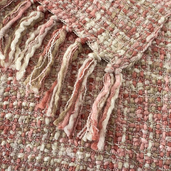 Multi-Color Cable Woven Throw Blanket for Couch - 60"X80" | Multicolored Boho Style,Super Soft Warm Cozy Chunky Blankets with Decorative Tassels for Bed and Sofa,Light Pink