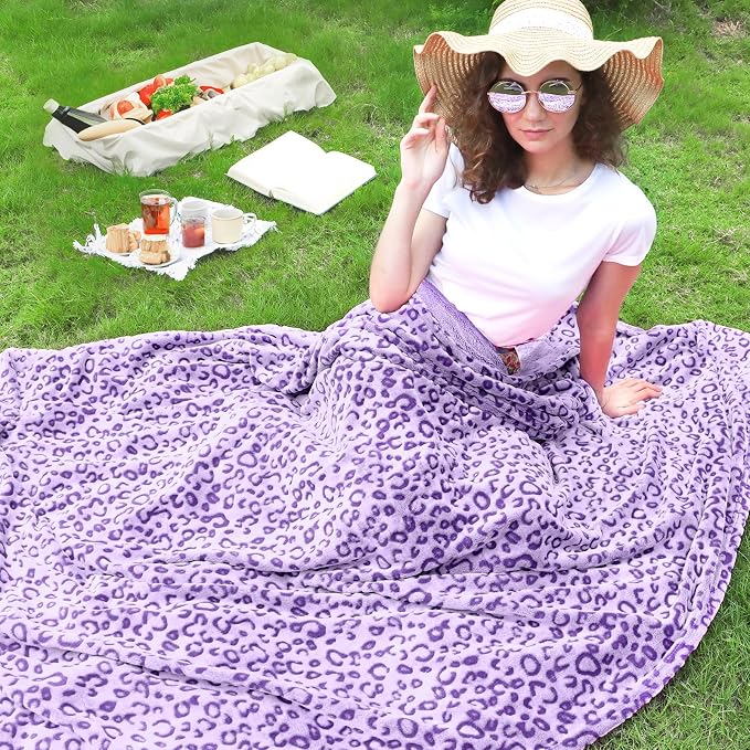 Purple Leopard Print Blanket for Women, Soft Plush Cheetah Throw Blanket, Cozy Fleece Blanket for Bed Couch, Home Decor Bedroom Living Room Decoration, Mothers Day Birthday Gifts for Mom Wife, 60"x80"