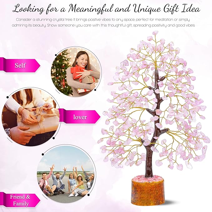 Valentines day gifts for her Rose Quartz Crystal Tree Room Decor and Pink Home Decor Healing crystals Tree of Life Birthday Gifts for Women Mom Sister House warming Gifts Spiritual Present Woman