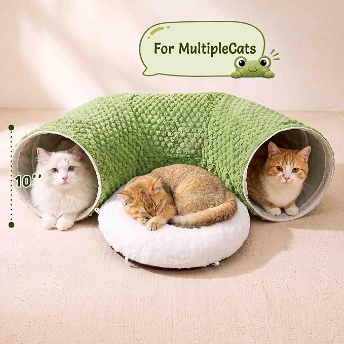 Cat Tunnel Bed with 20 Cat Toys,Kitten Toys for Indoor Kittens,Green
