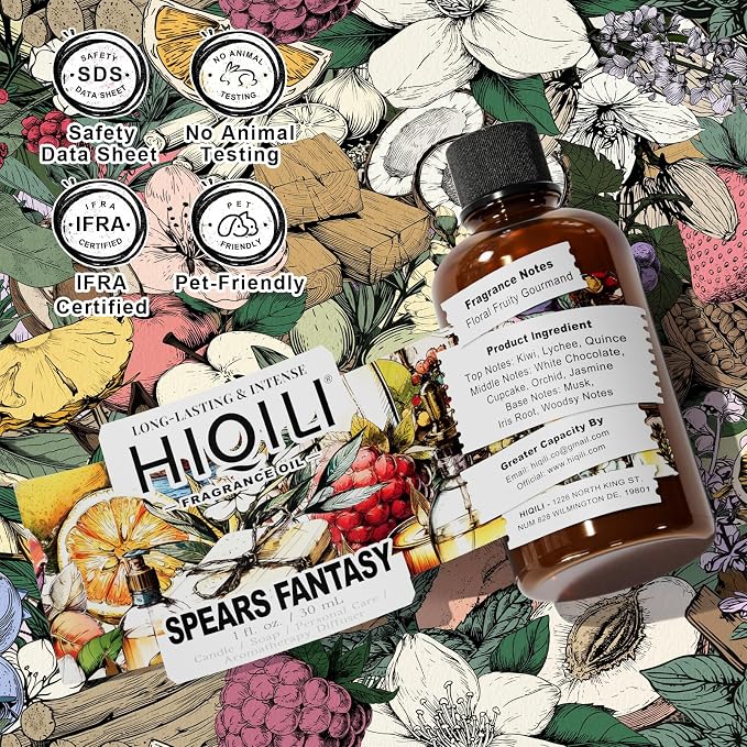HIQILI Spears Fantasy Duftöl für Heimdiffusor, Weißschokolade- & Cupcake-Düfte, DIY Seife, Kerze, Parfümherstellung, langanhaltend - 1 Fl Oz
