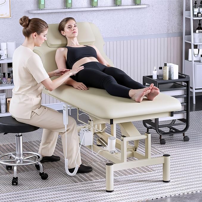 Electric Spa Bed, Dual Motor Electric Massage Table with Adjustable Backrest & Height, Adjustable Massage Table with Sturdy 4 Leg, Paper Holder for Spa, Massage, Esthetician, Salon