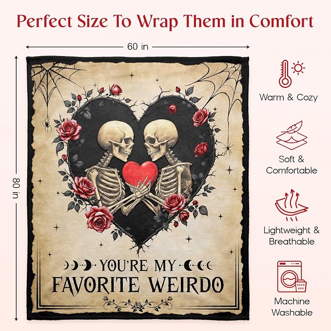 WRAPIX Anniversary Couple Gifts for Women Men - Throw Blanket 60x80 in | Gifts for Couple, Cozy Fleece Blanket, Machine Washable, Ideal for Couch Bed, Warm and Lightweight, Soft Gothic Decor
