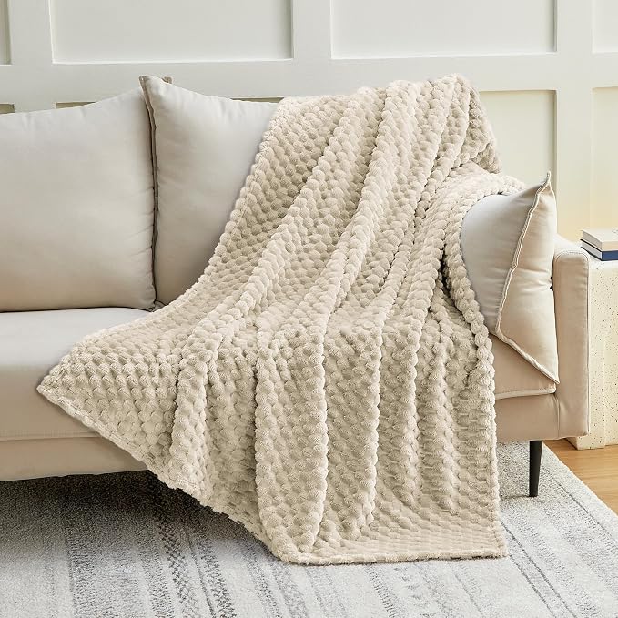 EXQ Home Gentle Soft Fleece Throw Blanket – Cozy Lightweight 3D Imitation Turtle Shell Jacquard Blanket for Couch Bed – All-Season Warm Fuzzy Flannel Blanket for Women Mom Her Gifts(50"x60",Linen)
