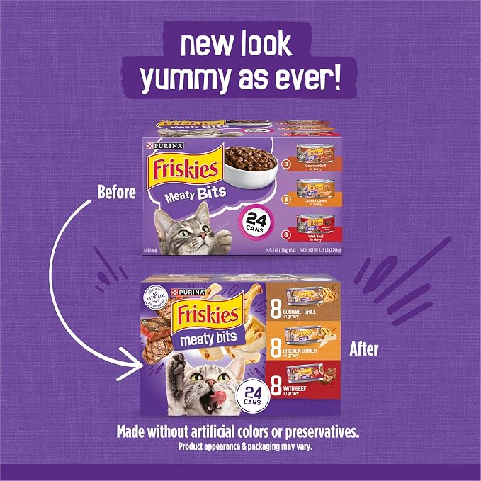 Friskies Purina Gravy Wet Cat Food Variety Pack, Meaty Bits - 5.5 oz. Cans (Pack of 48)