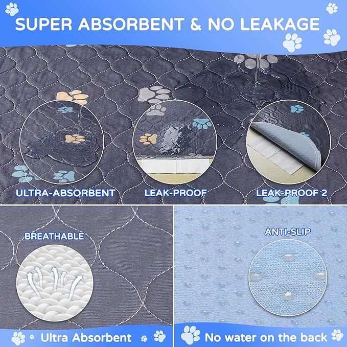 Aitmexcn Washable Pee Pads for Dogs, 2 Pack Reusable Puppy Training Pads, Heavy Absorbency, Leak-Resistant Non-Slip Dog Mats for Playpens, Crates, Whelping and Senior Dogs (36"x48")