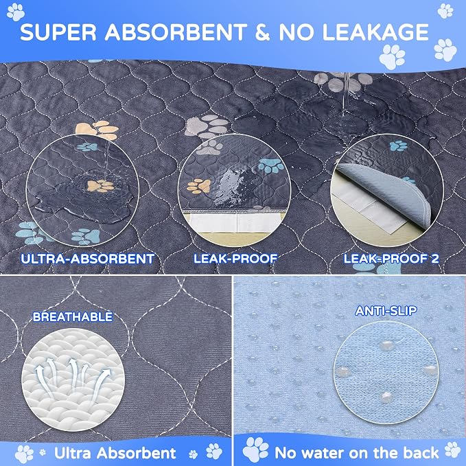 Aitmexcn Washable Pee Pads for Dogs, 48"x65", 2 Pack Extra Large Reusable Dog Mats, Heavy Absorbency, Leak-Resistant Anti-Slip Puppy Potty Pads for Playpens, Whelping Boxes and Incontinence