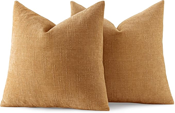 MIULEE Textured Chenille Throw Pillow Covers 18x18 Inch Golden Brown | Pack of 2 Decorative Soft Throw Pillows, Solid Textured Cushion Covers, Modern Home Decor for Couch Sofa Bedroom Living Room