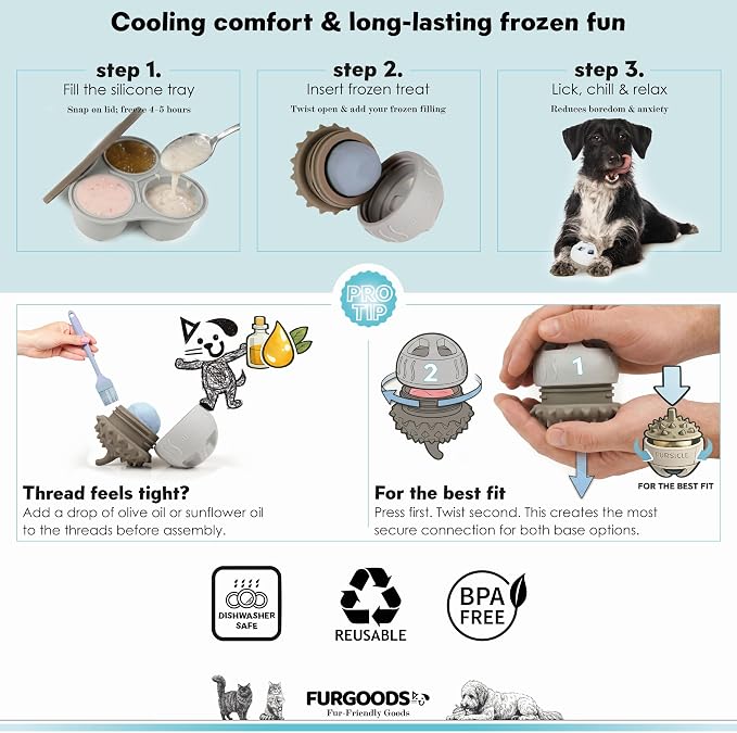 FURSICLE Pro Frozen Dog Treat Toy, Fillable Enrichment Lick Ball with Tray