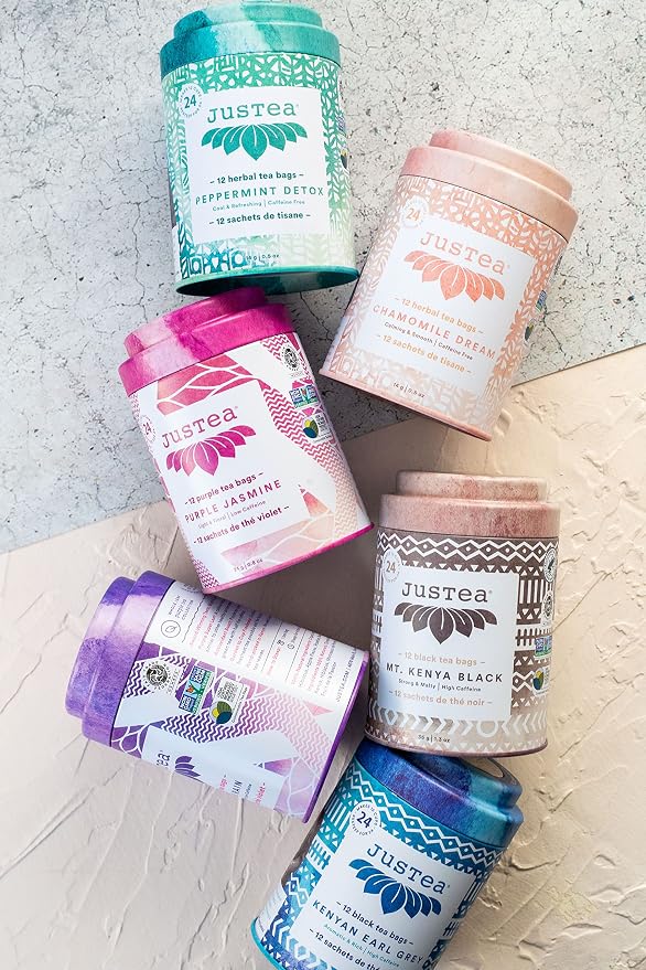 JusTea Purple Jasmine | Pyramid Compostable Tea Bags | Purple Tea | 12+ Cups | Low Caffeine | Award-Winning | Fair Trade | Non-GMO
