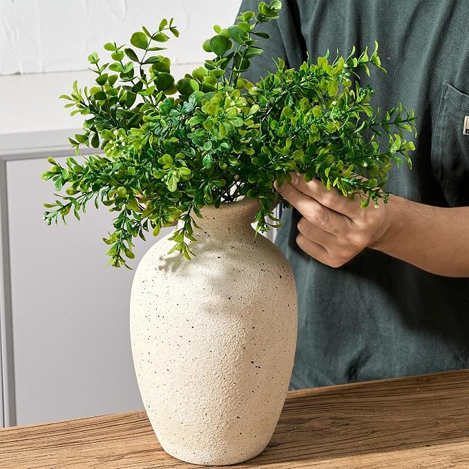 Large Ceramic Rustic Flower Vase, 10.43 Inch Tall Vintage Pottery Home Decor, Antique Farmhouse Terracotta Vase for Living Room, Table, Shelf, Mantel Decoration, Farmhouse - Cream-White