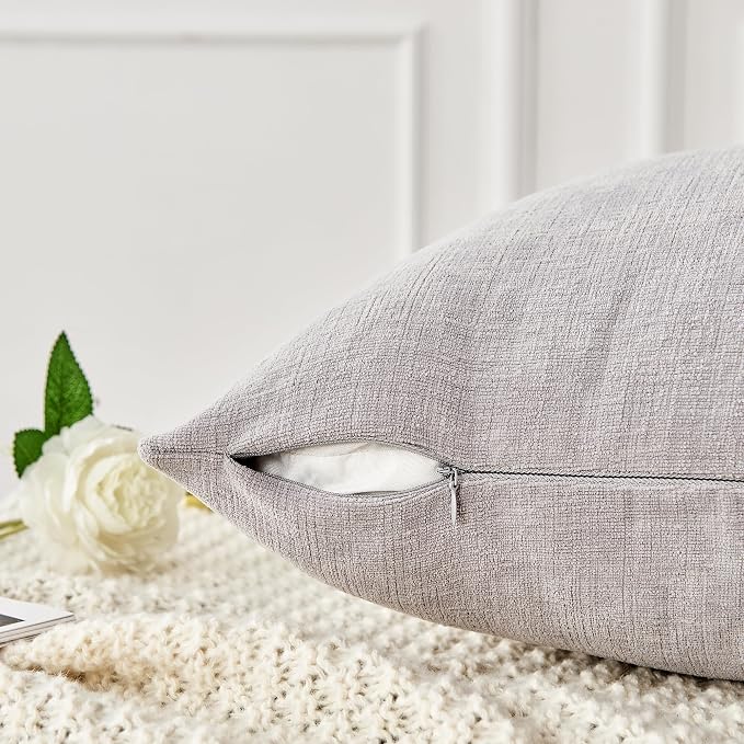 GAWAMAY Decorative Square 16x16 Inch Throw Pillow Covers Set of 2, Super Soft Chenille Pillows Farmhouse Fall Pillowcase for Living Room Bedroom Sofa Couch Cushion Cover Light Grey 40x40cm