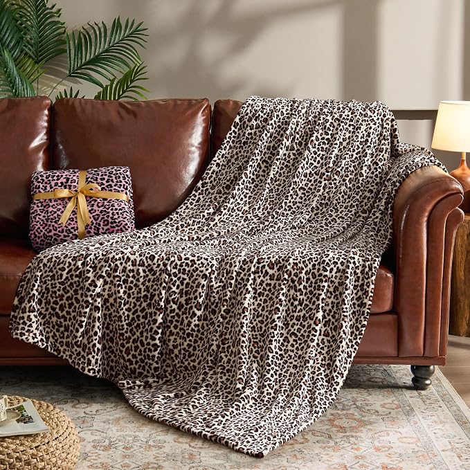 BEDELITE Fleece Blanket Soft Plush Twin Size Blanket White Leopard 60"x80" | Ultra Soft Fleece, Plush Microfiber, Lightweight Warmth, All Season Comfort, Leopard Decor, Machine Washable, Couch Sofa Bed
