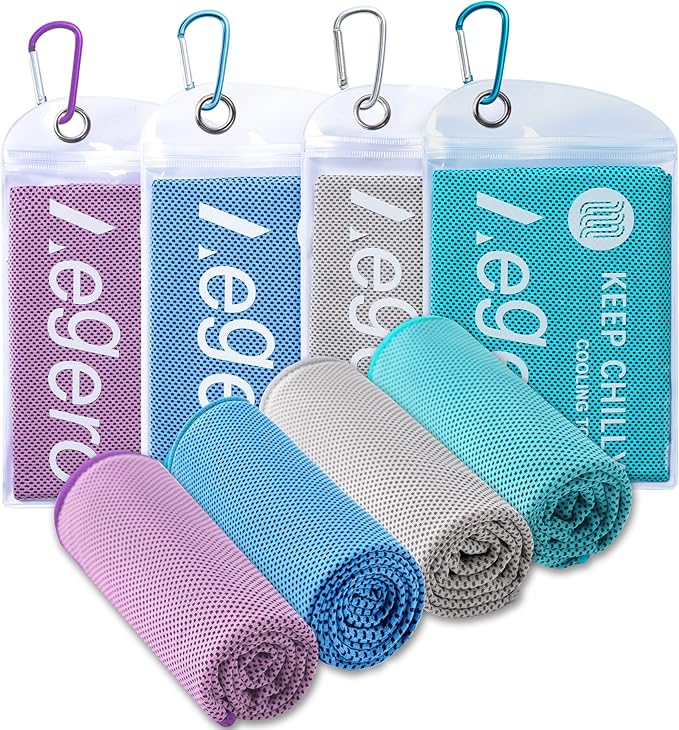 Aegero 4 Pack Cooling Towel (40"x12"), Cooling Neck Wraps,Soft Breathable Chilly Towel, IceTowel, Microfiber Towels for Yoga, Sport, RunninGym, Camping, Fitness, Workout & More Activities(Multicolor6)