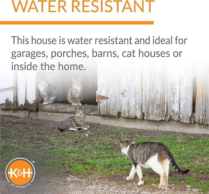 K&H Heated Cat House, Outdoor Kitty Shelter, Safety Listed, 20W, Barn | Heated Cat House for Outside, Weatherproof Shelter for Ferals, Insulated with Smart Thermostat, 2 Doors, Waterproof Bed