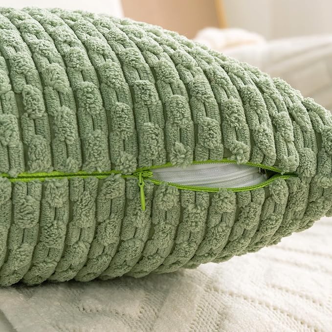 Set of 4 Sage Green Decorative Throw Pillow Covers 20x20 Inch Corduroy Pillow Covers for Bed Couch Sofa Living Room Soft Square Cushion Cases