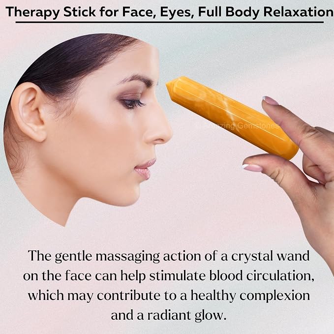 Yellow Calcite Crystal Wand Massage Stick - Pelvic Wand Gua Sha for Adults - Crystals and Healing Stones Massage Wands for Adults Gifts (Pointed)